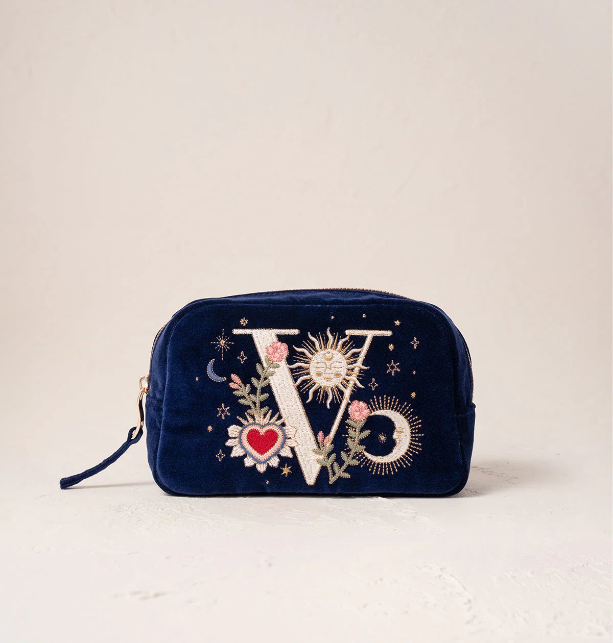 Enchanted Alphabet Navy Velvet Makeup Bag