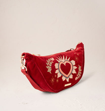 Enchanted Heart Velvet Crossbody Sling Bag