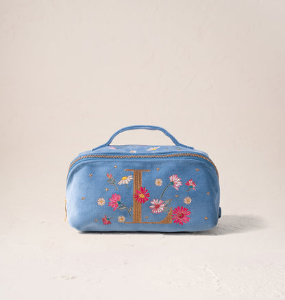 Floral Alphabet Open Flat Makeup Bag
