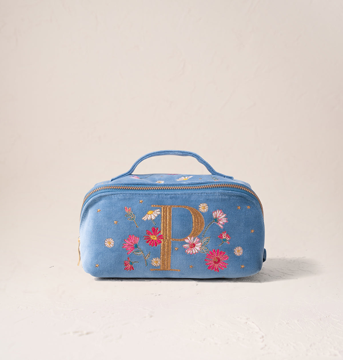 Floral Alphabet Open Flat Makeup Bag