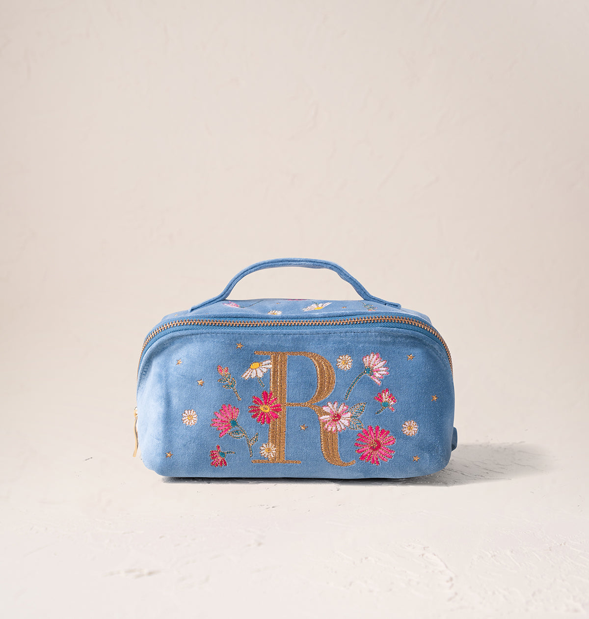Floral Alphabet Open Flat Makeup Bag