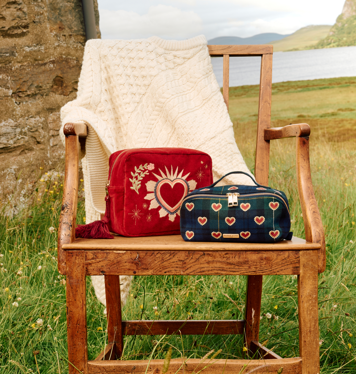 Love Hearts Tartan Open Flat Makeup Bag