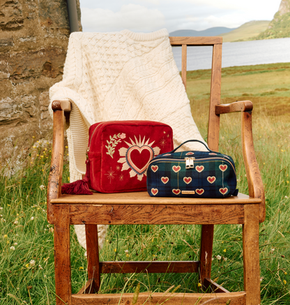 Love Hearts Tartan Open Flat Makeup Bag