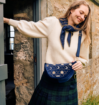 Celestial Sun & Moon Velvet Crossbody Sling Bag
