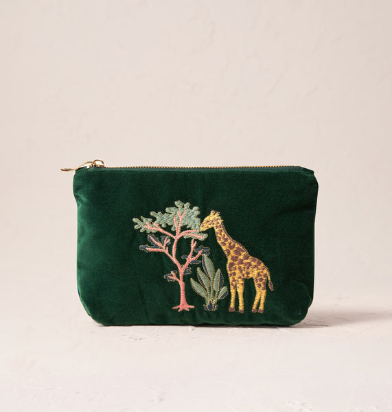 GiraffeForestVelvetMiniPouch-