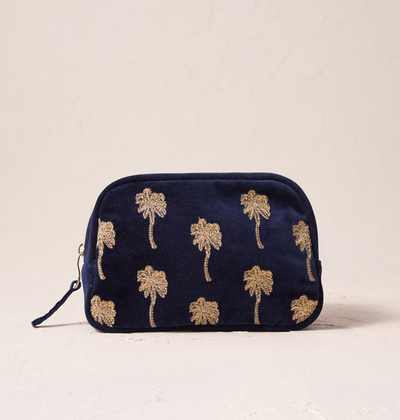 GoldPalmNavyVelvetCosmeticsBag