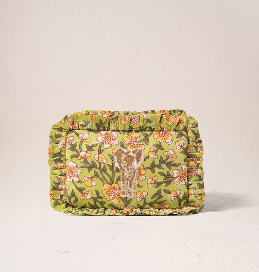 Golden Elephants Cotton Rebirth Frill Makeup Bag - Green