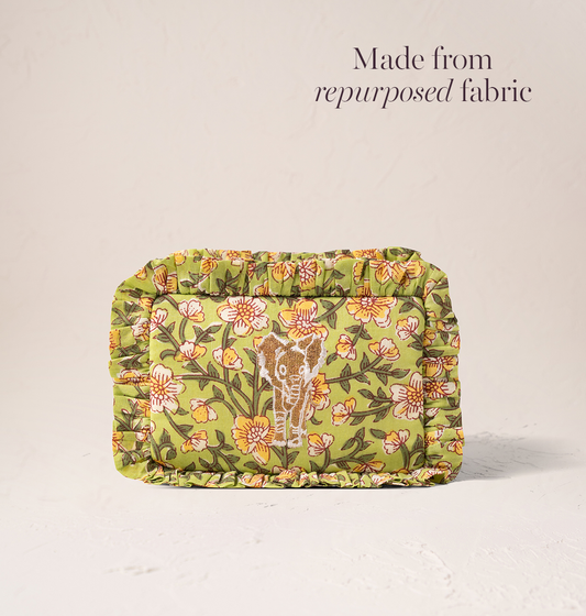 Golden Elephants Cotton Rebirth Frill Makeup Bag