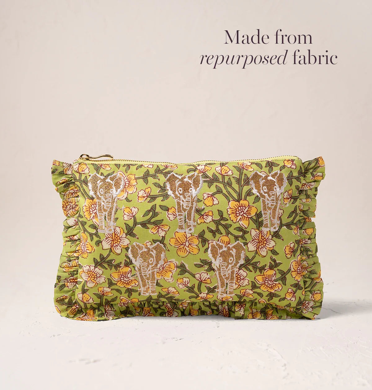 Golden Elephants Cotton Rebirth Frill Pouch