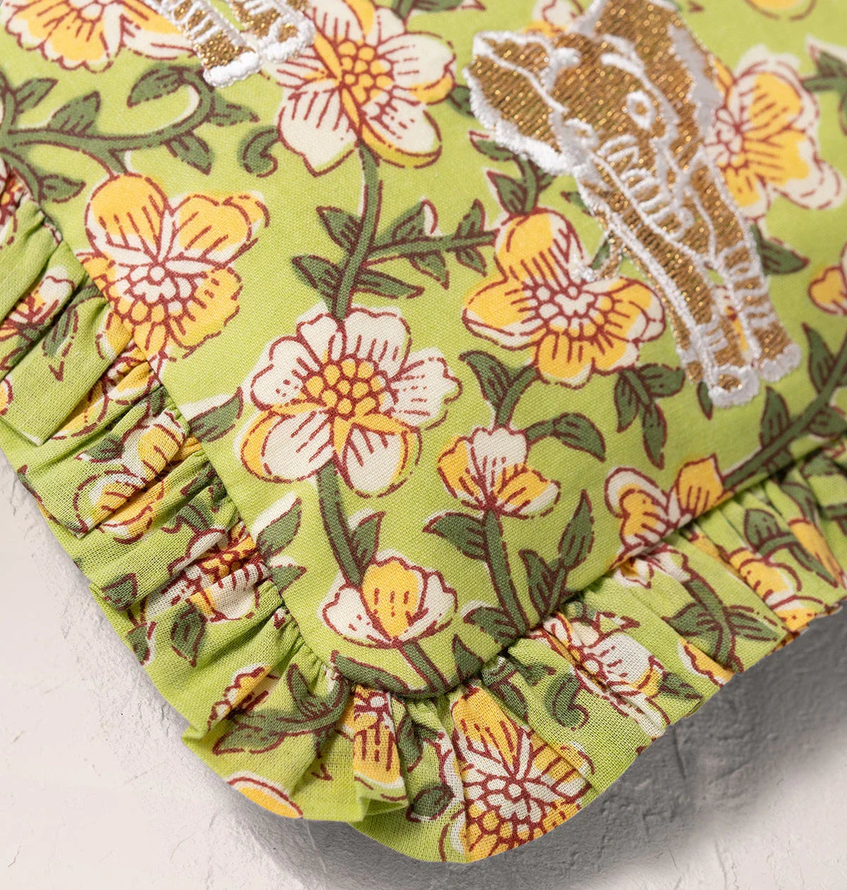 Golden Elephants Cotton Rebirth Frill Pouch