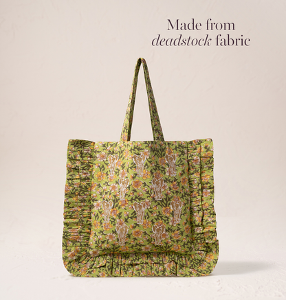 Golden Elephants Cotton Rebirth Frill Tote