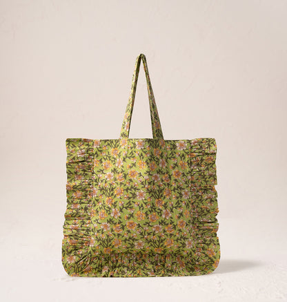 Golden Elephants Cotton Rebirth Frill Tote