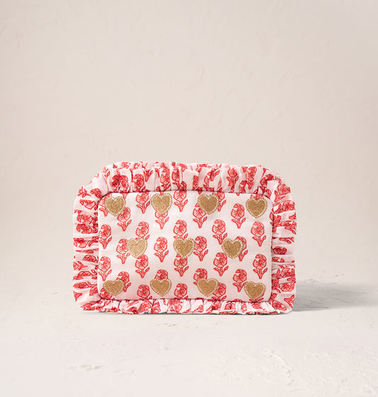 Hearts Cotton Rebirth Frill Makeup Bag - White