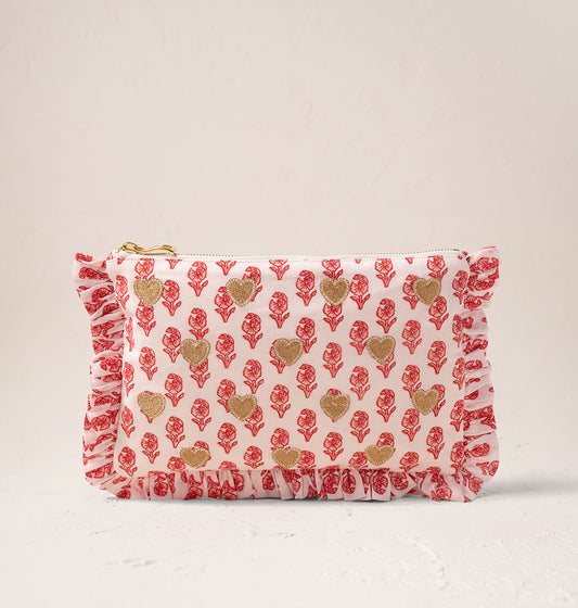 Hearts Cotton Rebirth Frill Pouch - White