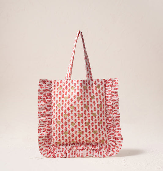 Hearts Cotton Rebirth Frill Tote - White