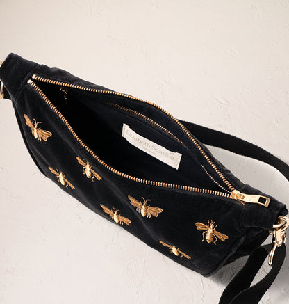 Honey Bee Velvet Crossbody Sling Bag