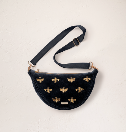 Honey Bee Velvet Crossbody Sling Bag