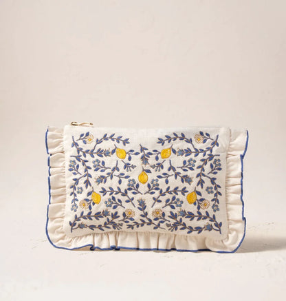 Lemon Garden Blue Trim Frill Pouch