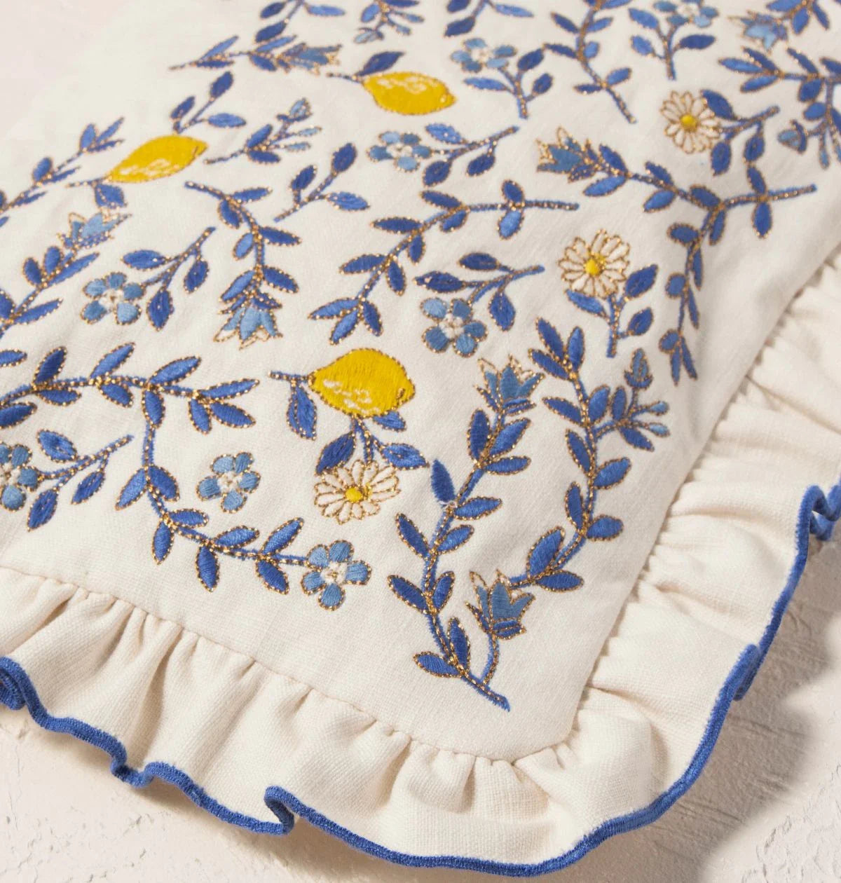 Lemon Garden Blue Trim Frill Pouch