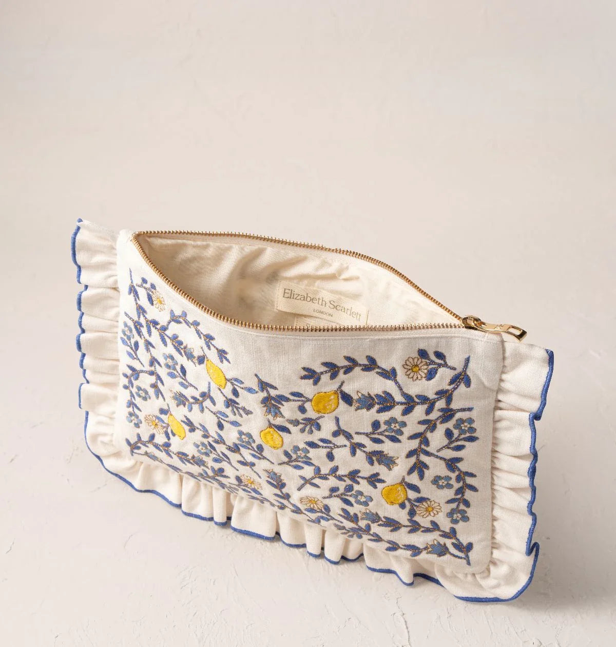 Lemon Garden Blue Trim Frill Pouch