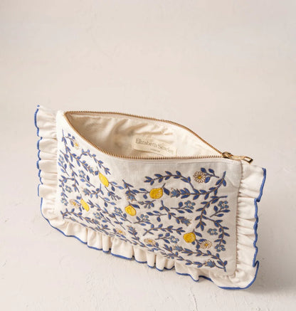 Lemon Garden Blue Trim Frill Pouch