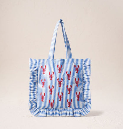 Lobster Stripe Canvas Printed Frill Tote