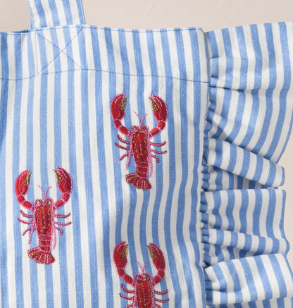 Lobster Stripe Canvas Printed Frill Tote