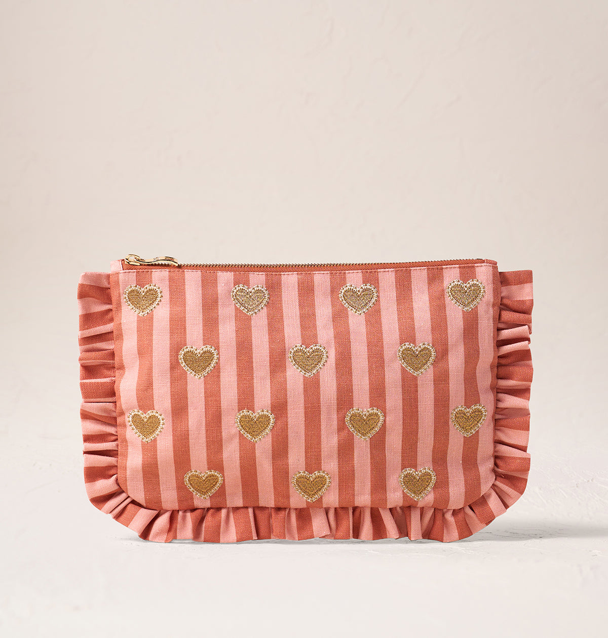 Love Hearts Striped Frill Pouch