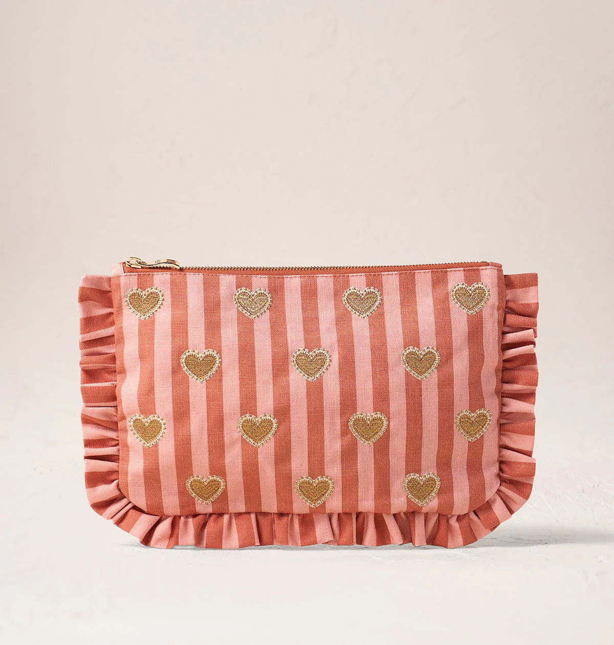 Love Hearts Striped Frill Pouch