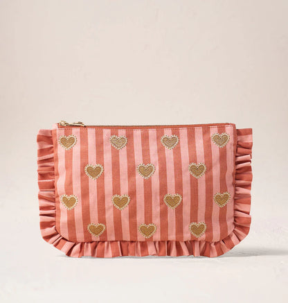 Love Hearts Striped Frill Pouch