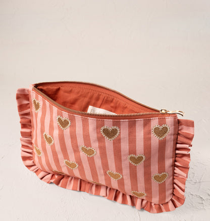 Love Hearts Striped Frill Pouch