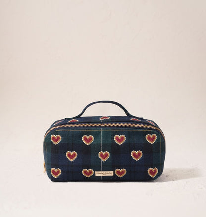 Love Hearts Tartan Open Flat Makeup Bag