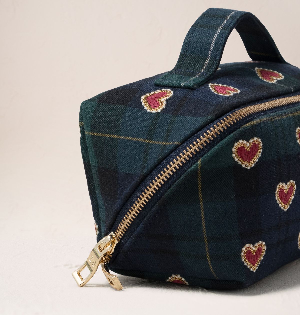 Love Hearts Tartan Open Flat Makeup Bag