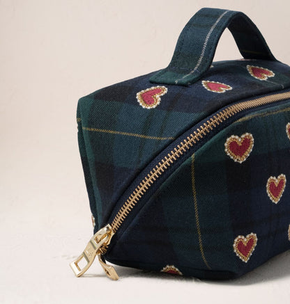 Love Hearts Tartan Open Flat Makeup Bag