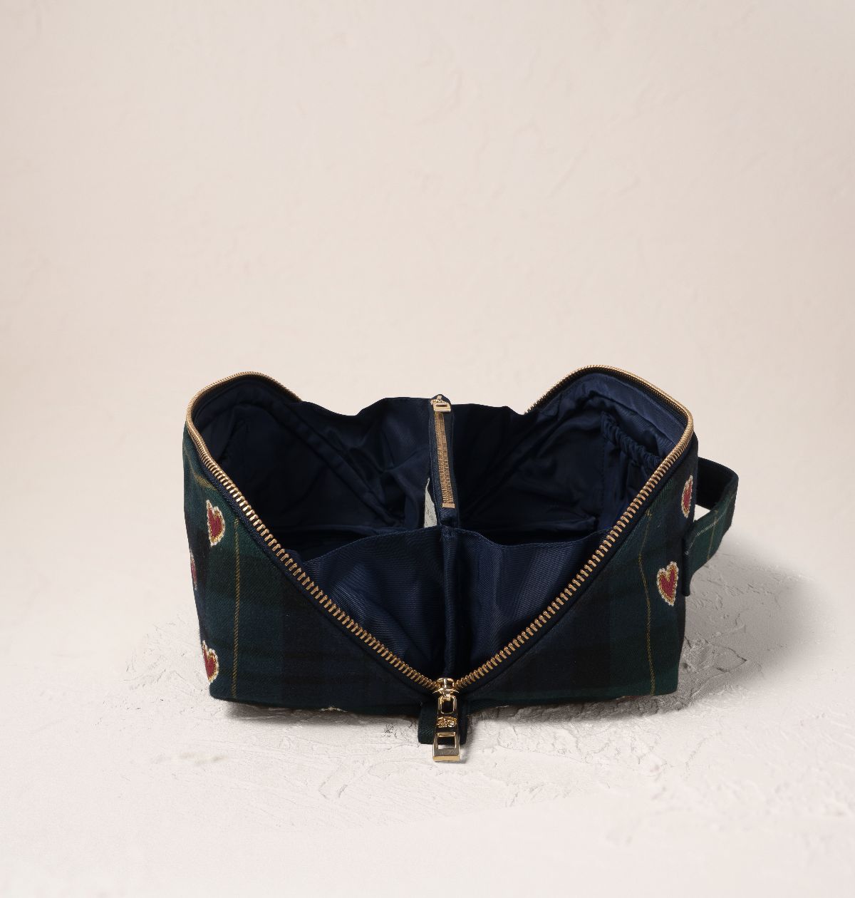 Love Hearts Tartan Open Flat Makeup Bag