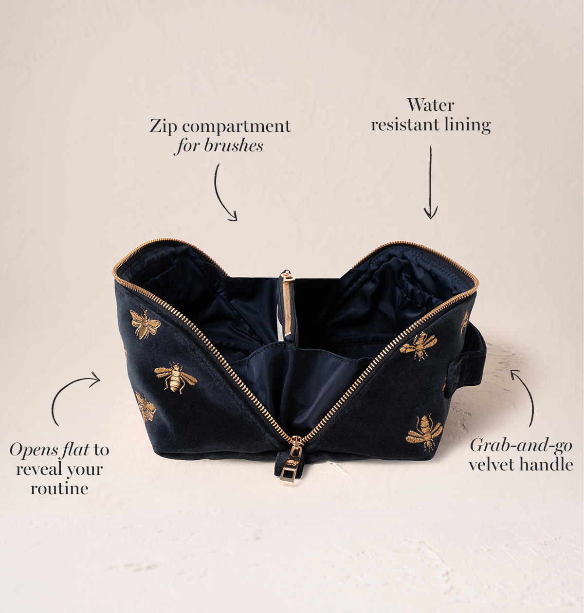 Honey Bee Open Flat Makeup Bag – Elizabeth Scarlett Honey Bee Open Flat Makeup Bag – Elizabeth Scarlett