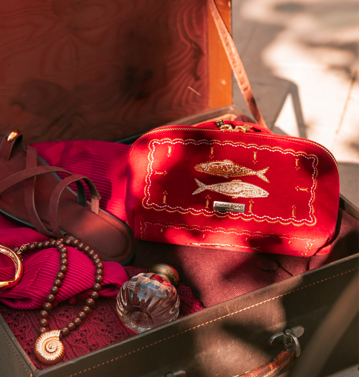 Riviera Fish Velvet Open Flat Makeup Bag