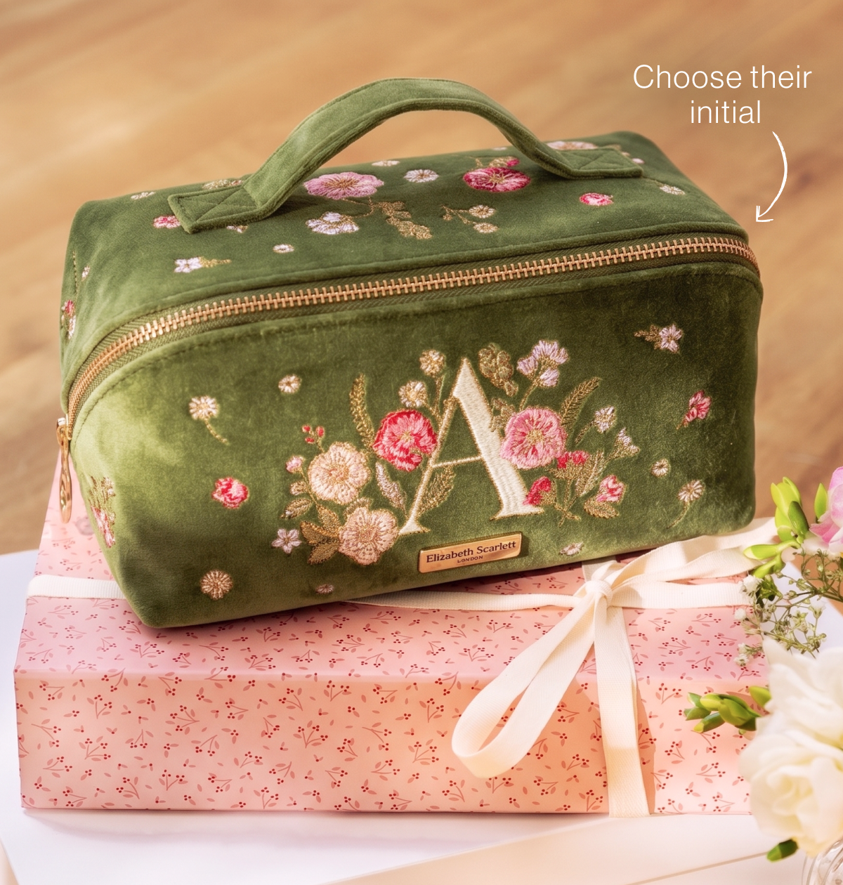 Wildflower Alphabet Open Flat Makeup Bag