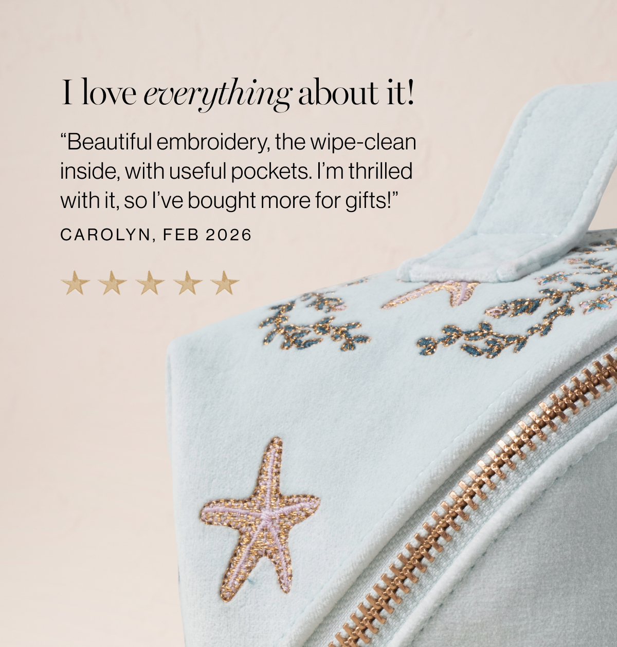 Starfish Garden Velvet Open Flat Makeup Bag