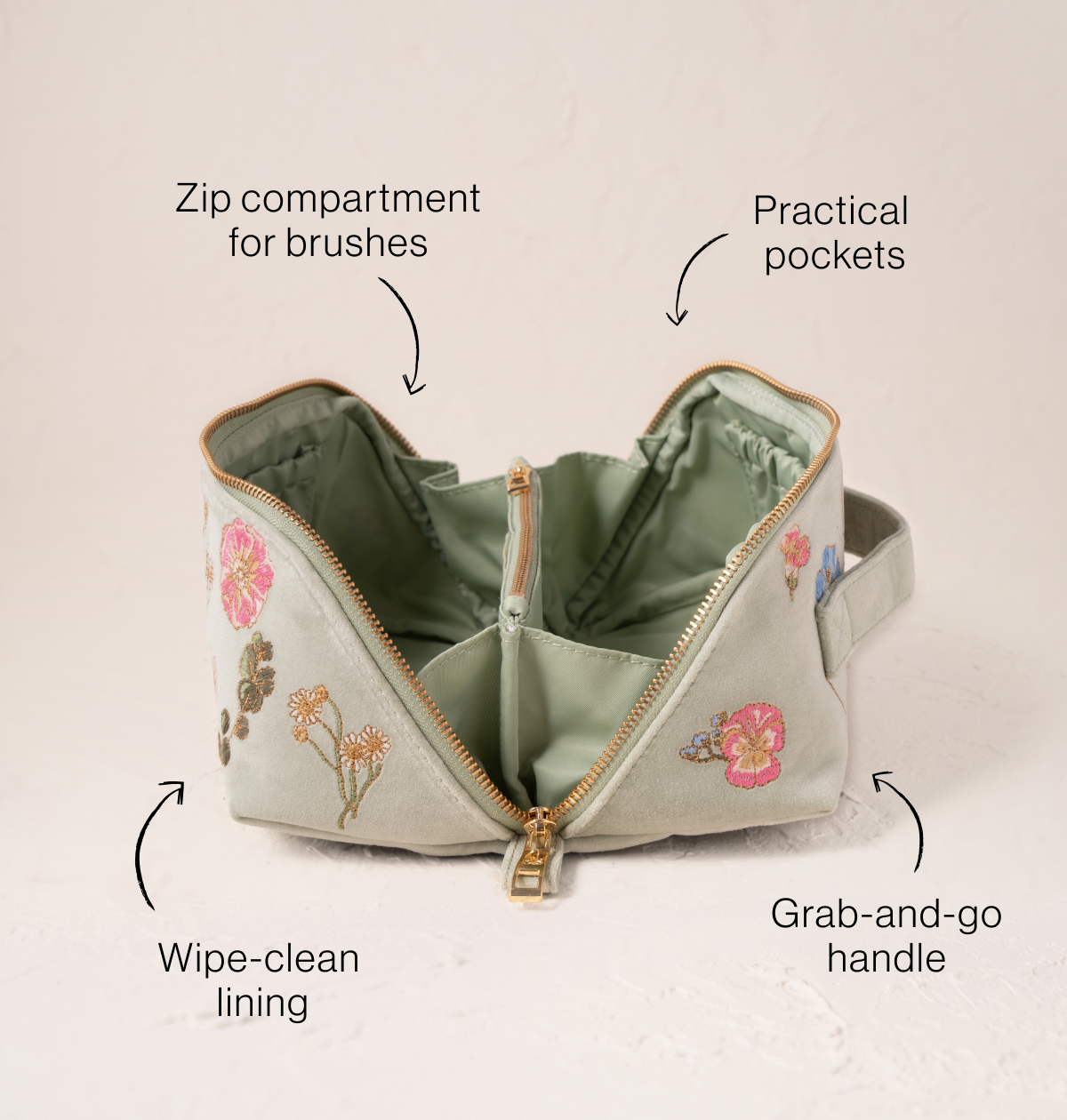 Pressed Flowers Open Flat Makeup Bag