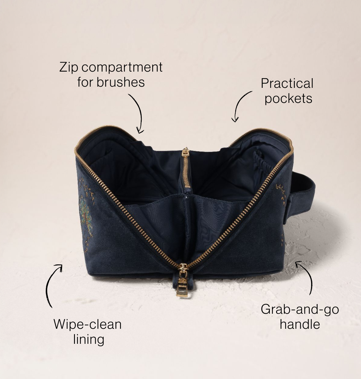 Botanical Peacock Velvet Open Flat Makeup Bag