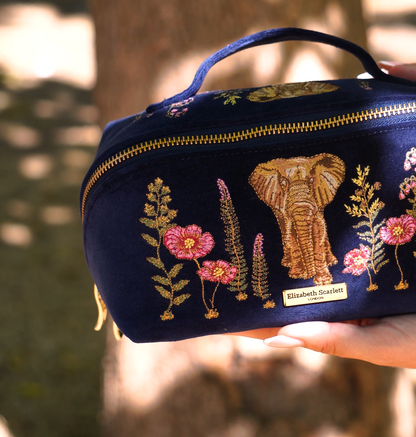 Botanical Elephant Velvet Open Flat Makeup Bag