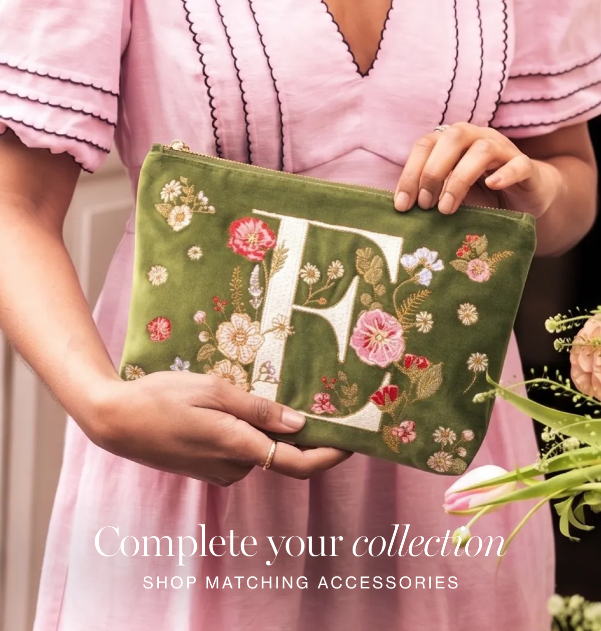 Wildflower Alphabet Open Flat Makeup Bag