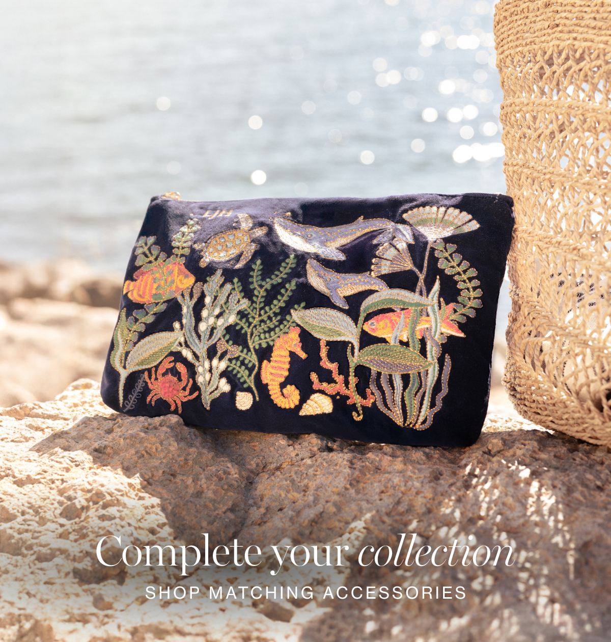 World Ocean Velvet Open Flat Makeup Bag