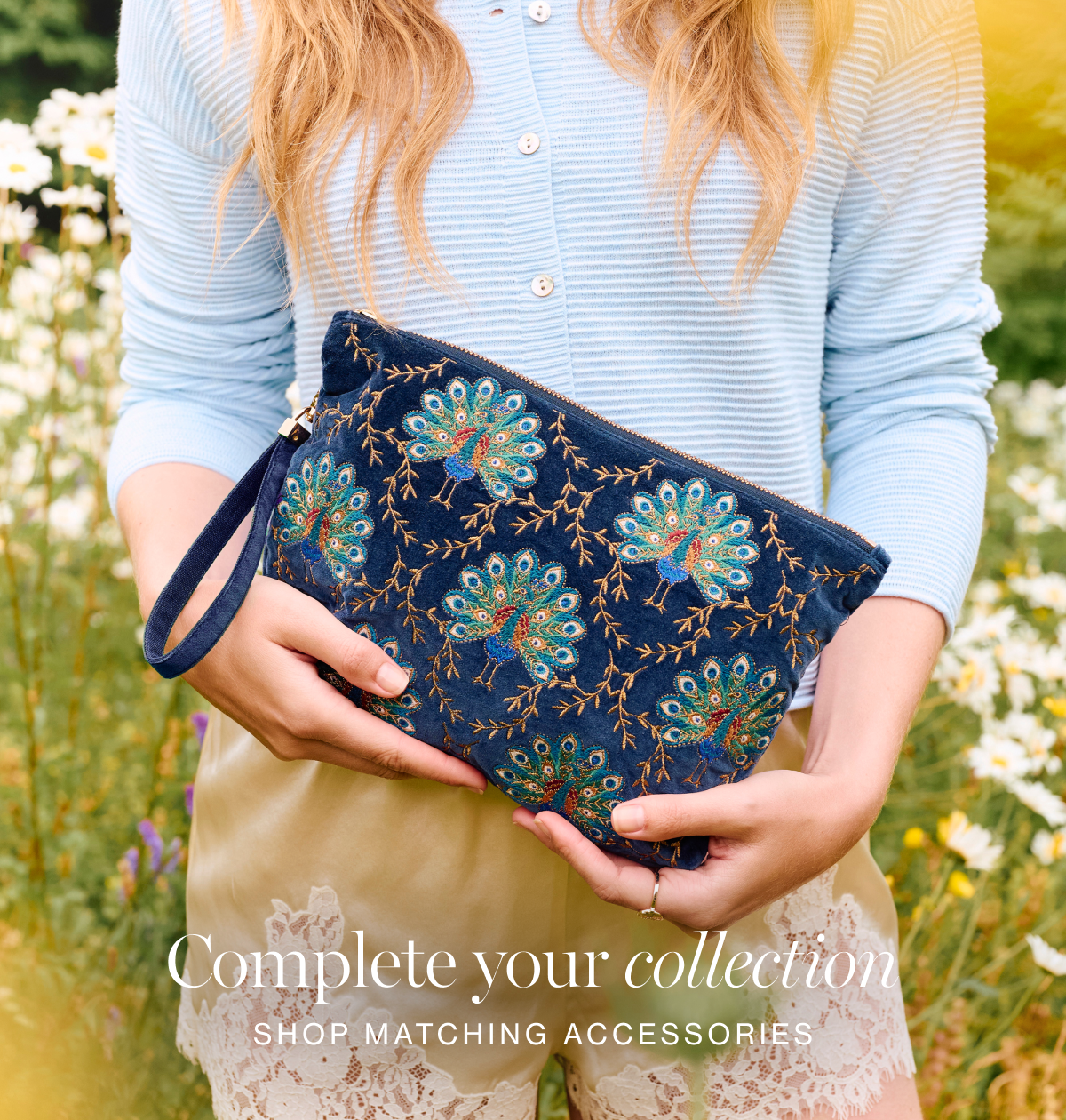 Botanical Peacock Velvet Open Flat Makeup Bag