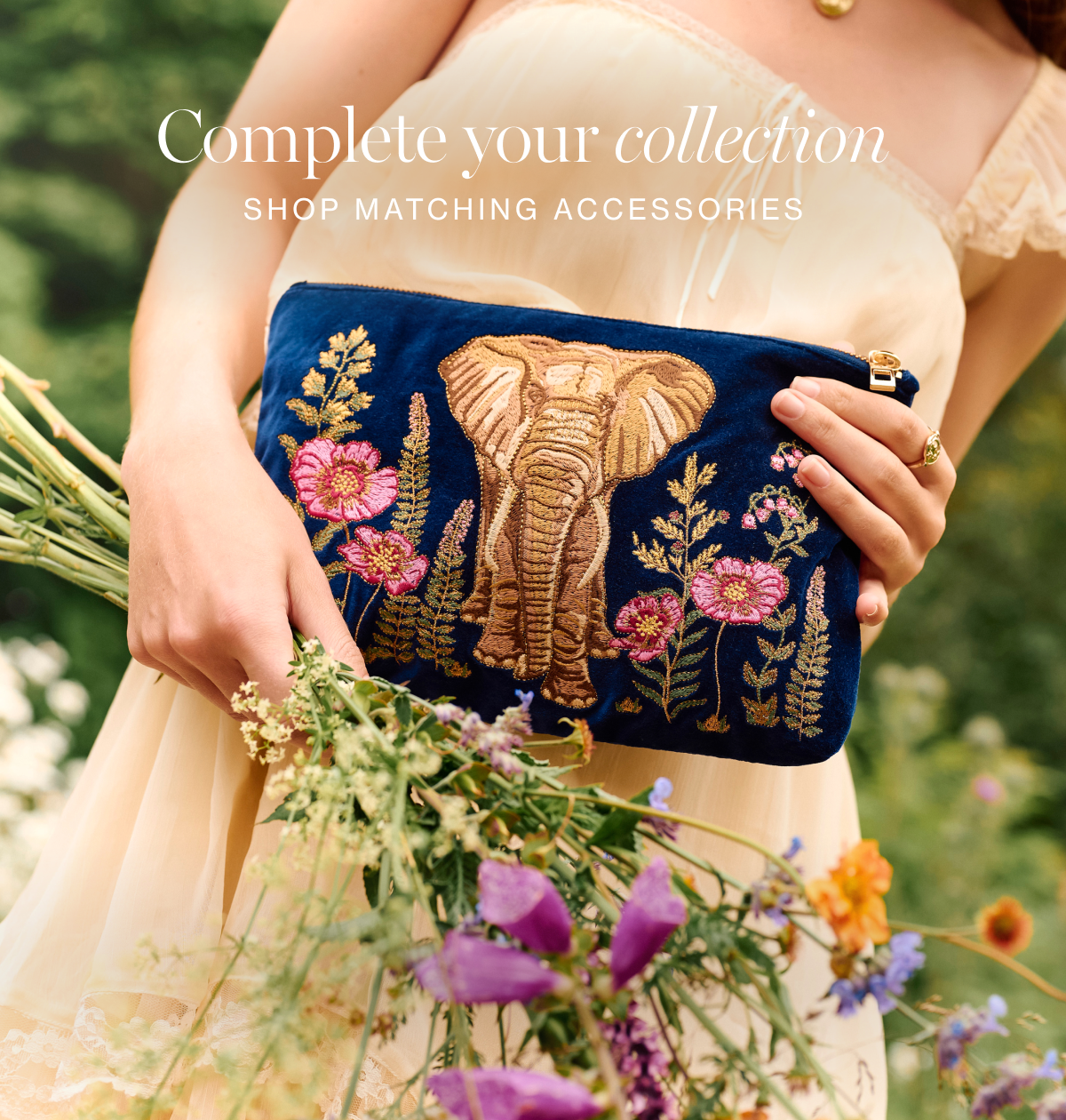Botanical Elephant Velvet Open Flat Makeup Bag