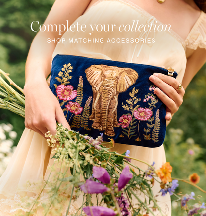 Botanical Elephant Velvet Open Flat Makeup Bag