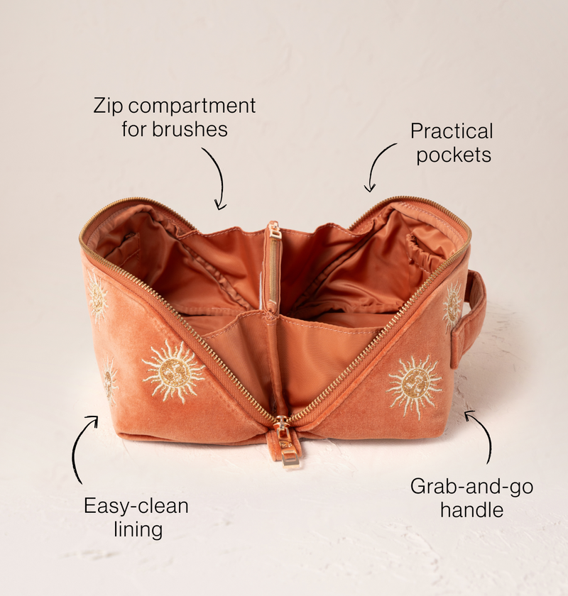 Sun Goddess Open Flat Makeup Bag – Elizabeth Scarlett