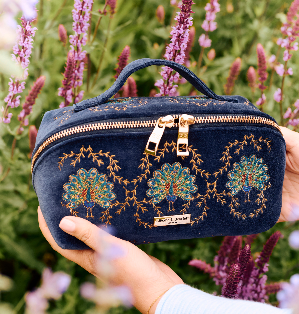 Botanical Peacock Velvet Open Flat Makeup Bag