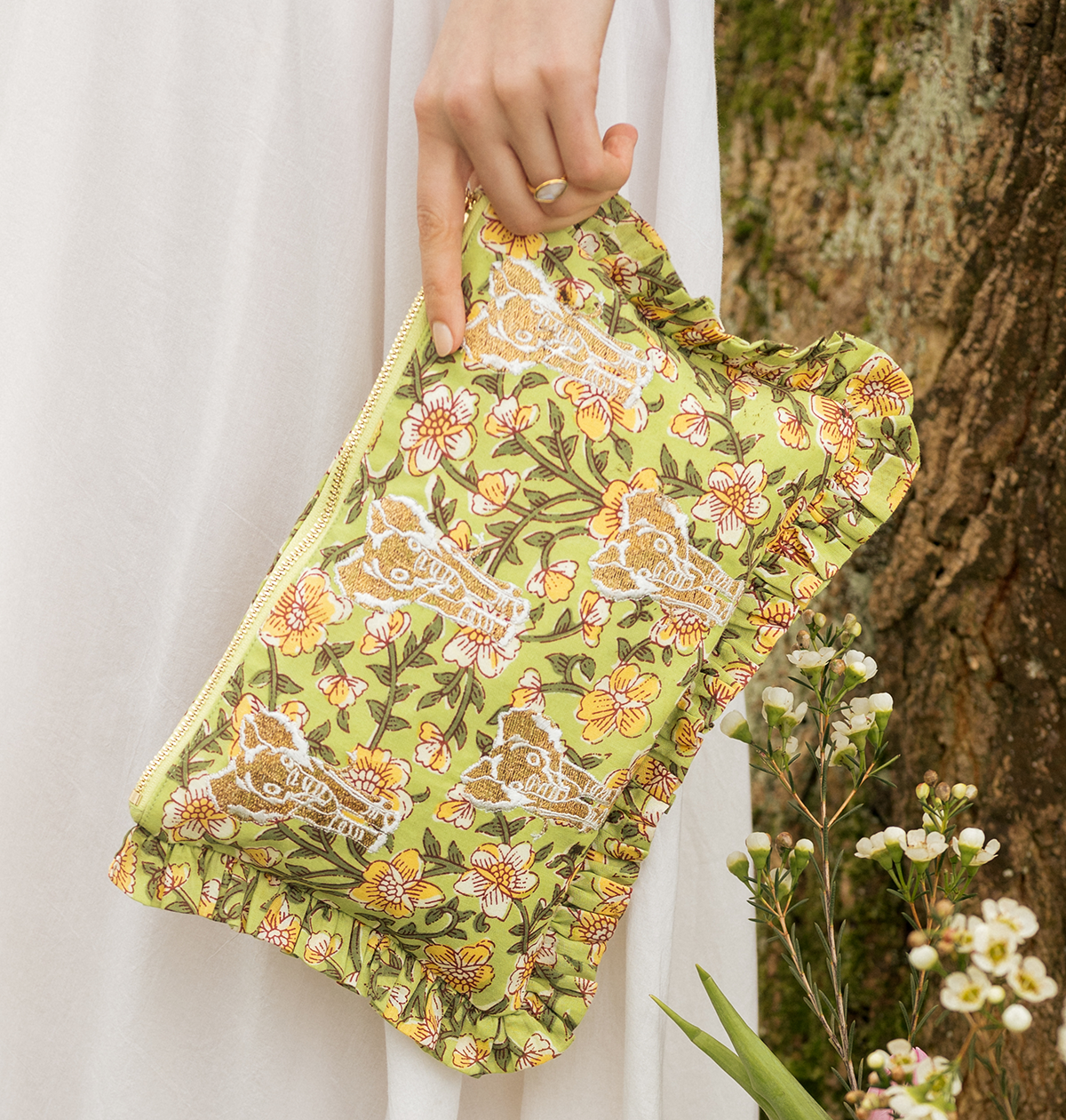 Golden Elephants Cotton Rebirth Frill Pouch